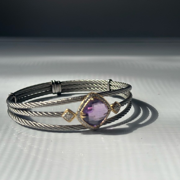 Charriol Jewelry - Phillipe Charriol 18K Gold Amethyst Stainless Steel Cable Flex Bracelet
